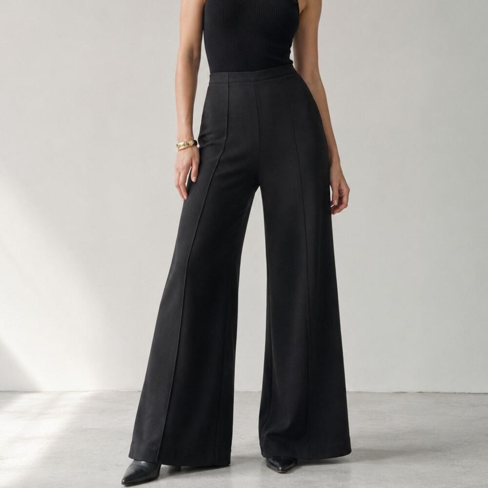 The Noli Shop Ava Wide Leg Pants Womens XL Black High-rise Pull On Full Length